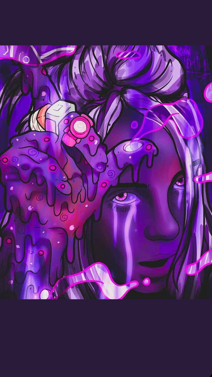 Billie Eilish Purple Drippy Art Wallpaper