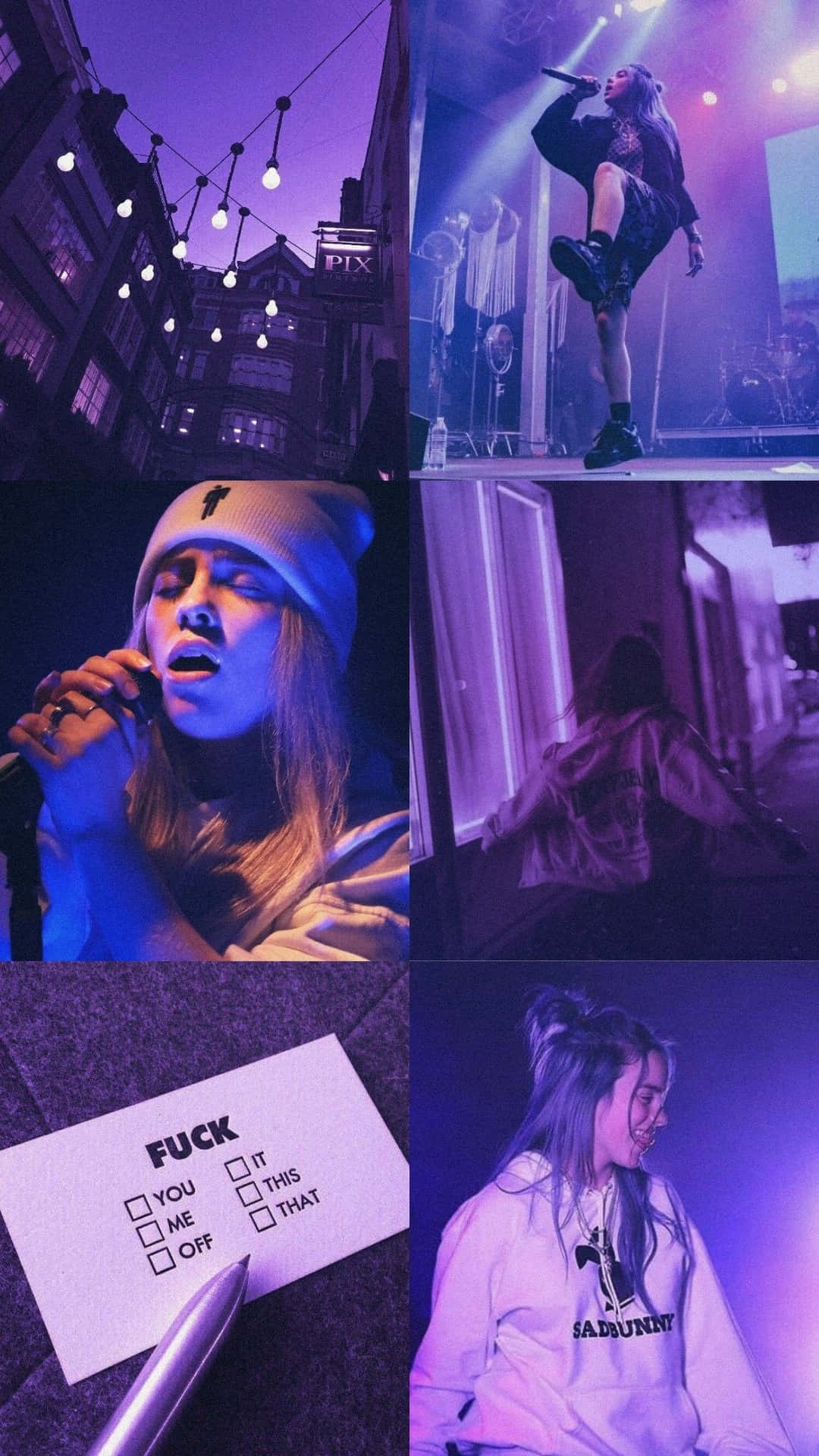 Collagede Billie Eilish En Color Morado Para Tumblr. Fondo de pantalla