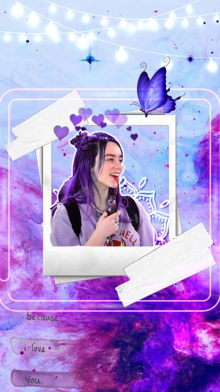 Billie Eilish Purple Polaroid Wallpaper