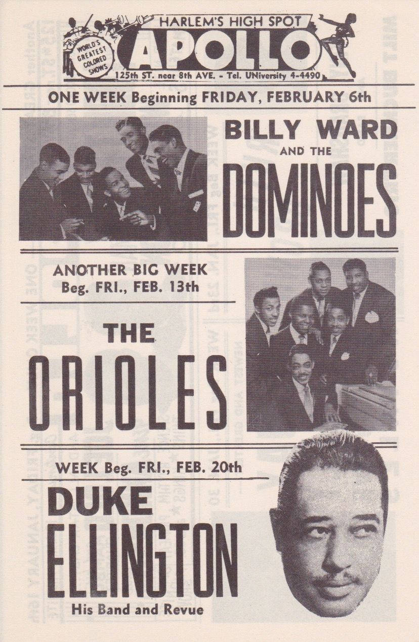 Postervintage Di Pubblicità Dello Spettacolo Di Billy Ward E The Dominoes All'apollo Sfondo