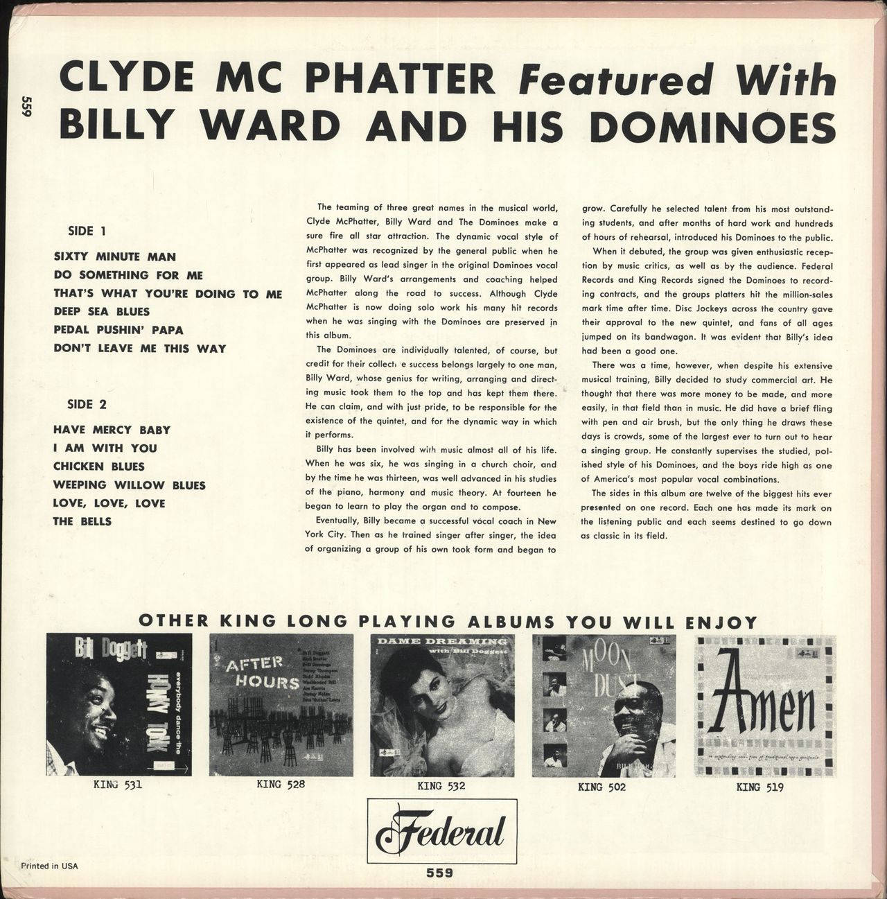 Billy Ward And The Dominoes LP Album Back Cover Tapet Wallpaper