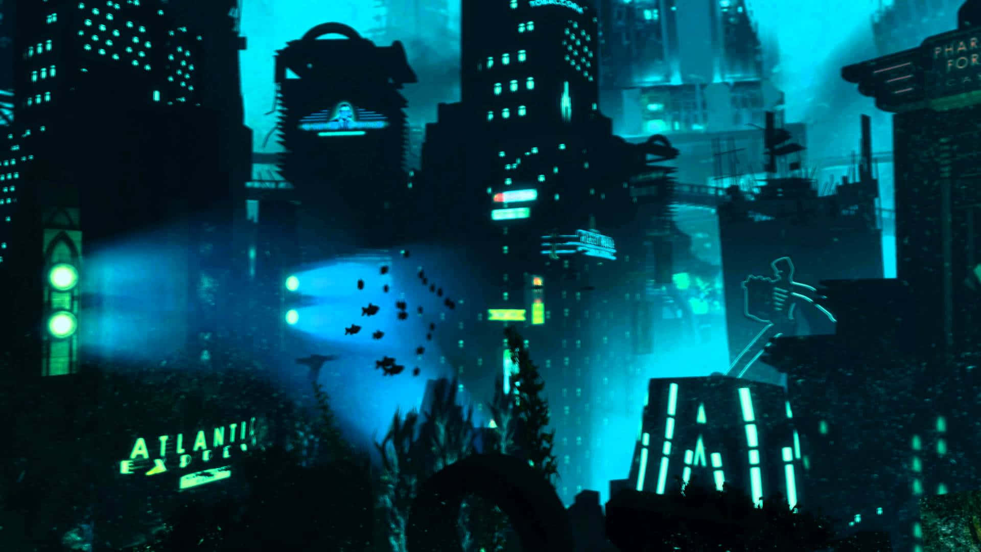 Enikonisk Videospilscene - Bioshock 1 Wallpaper