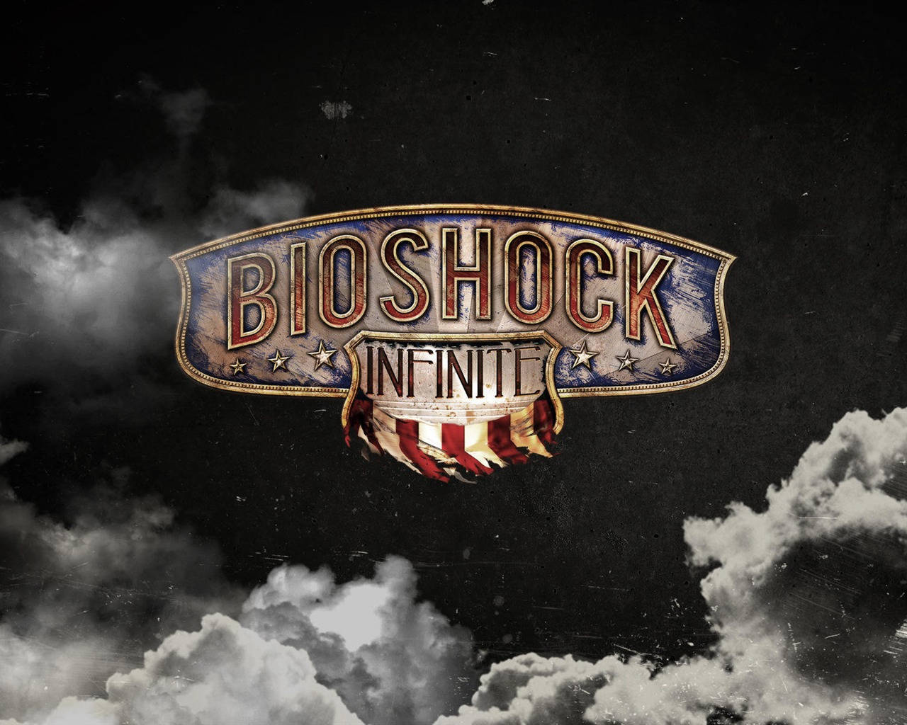 Et bioshock infinite logo med skyer i baggrunden Wallpaper