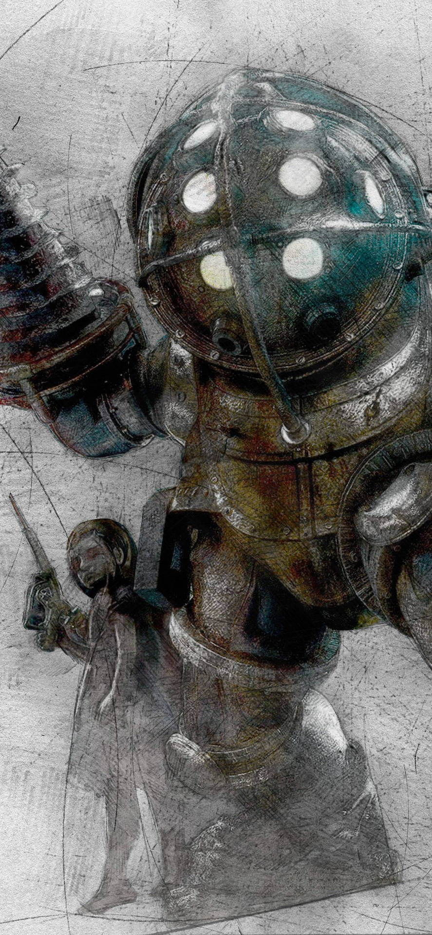 Artede Robots Con Bocetos Para Teléfono De Bioshock. Fondo de pantalla