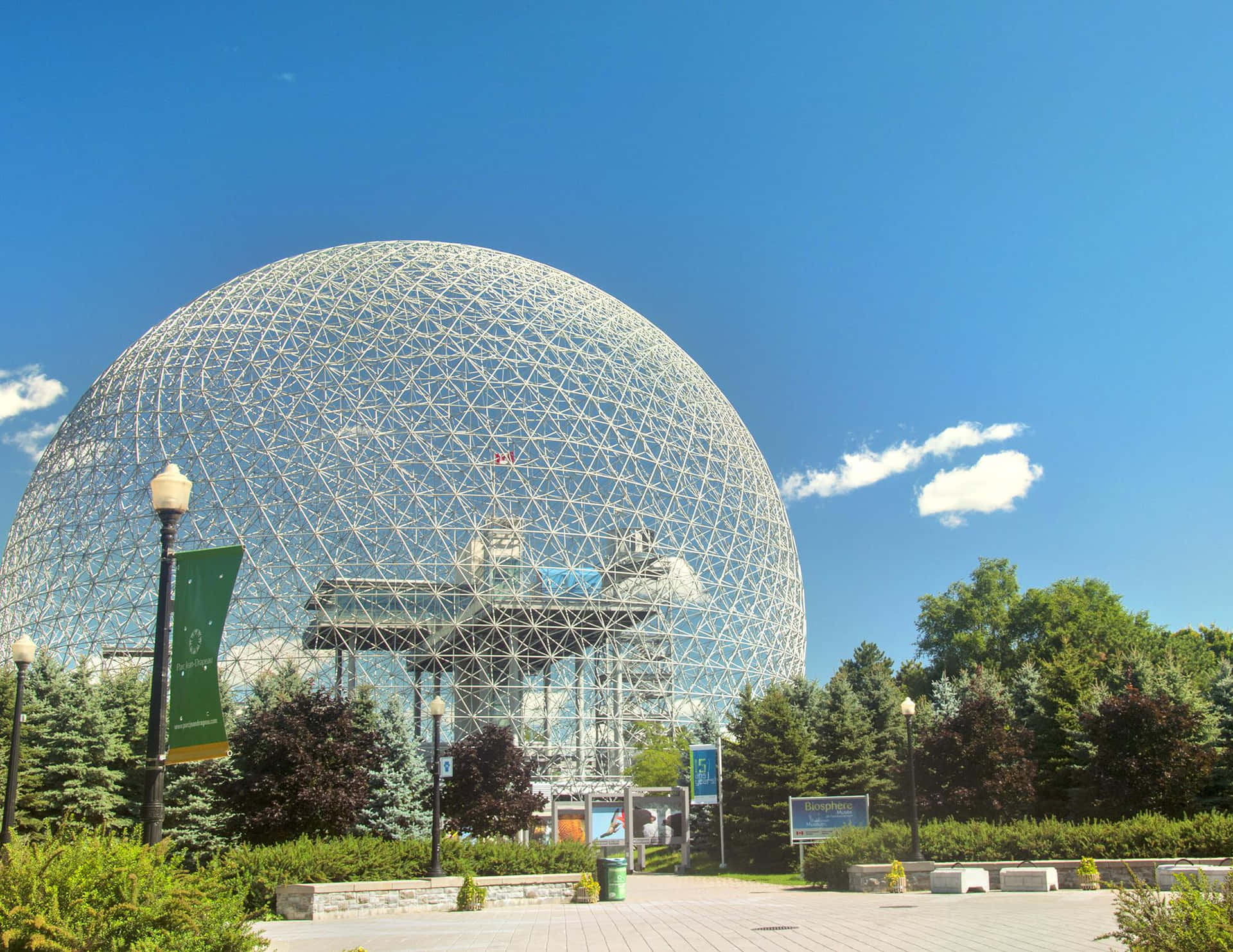 A tranquil view of the biosphere set in front of a blanket of clouds