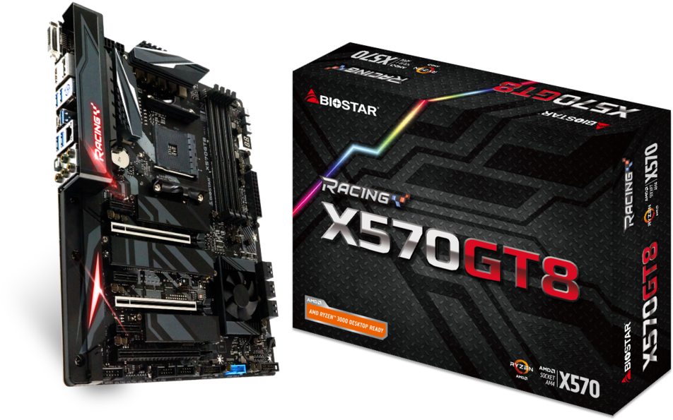 Biostar Racing X570 G T8 Motherboardand Packaging PNG