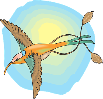 Bird Flying Against Sun Illustration PNG