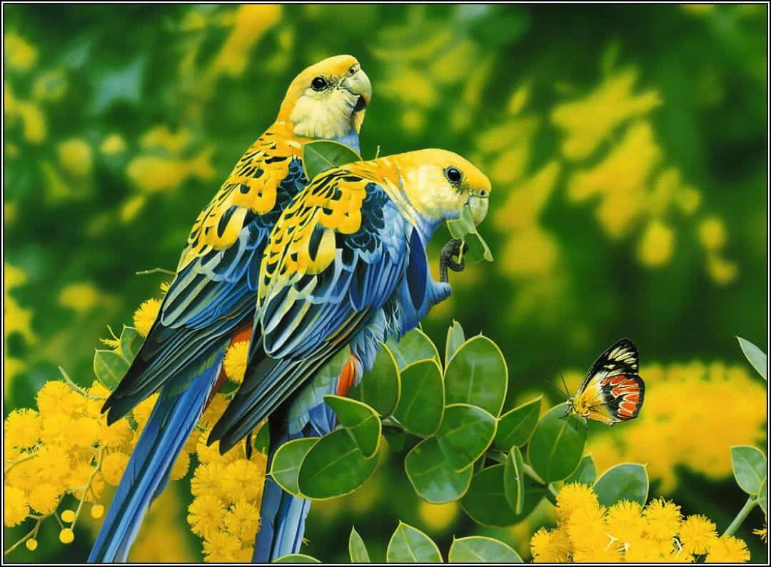 Vogeliphone-bild Von Zwei Bunten Papageien Wallpaper