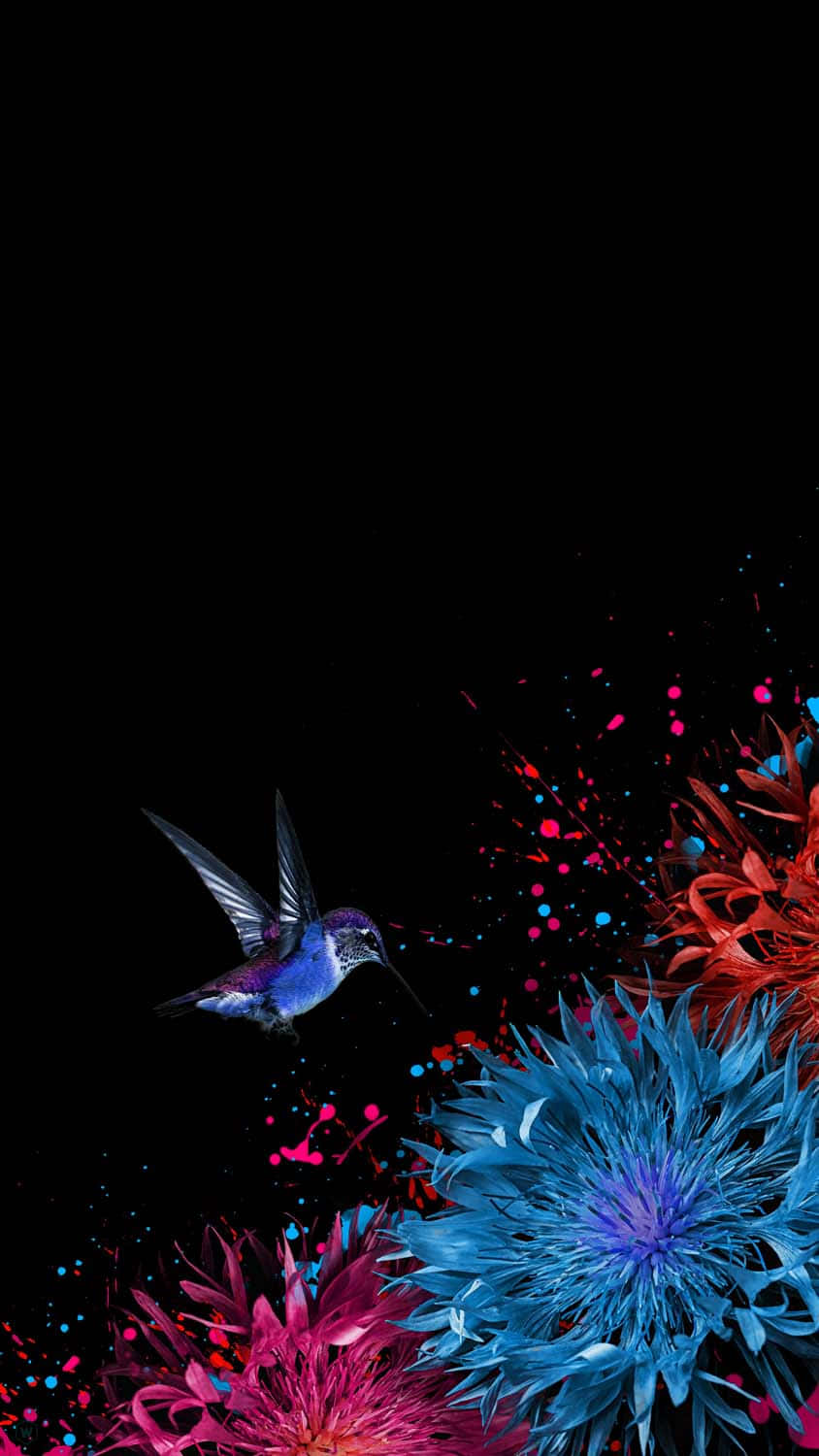 Blommor Och En Blå Fågel På Iphone. Wallpaper