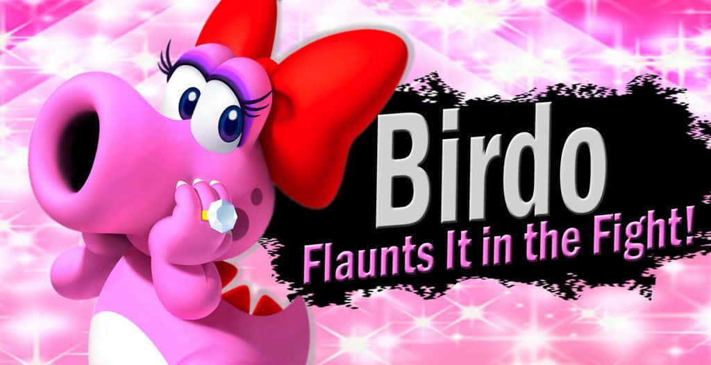 Birdo from Super Mario posing in a bright colored background Wallpaper