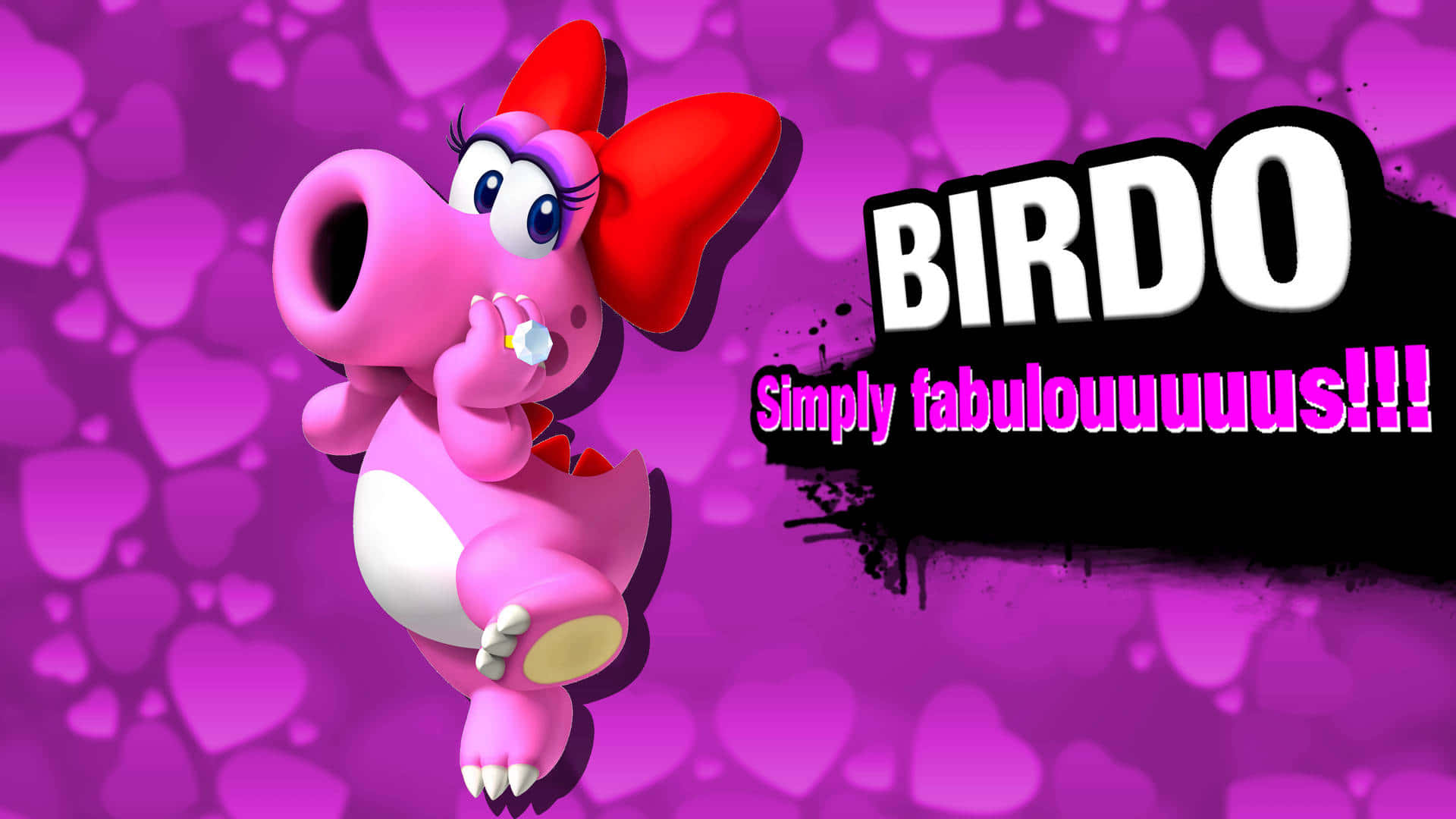 Birdo posing in a colorful gaming background Wallpaper