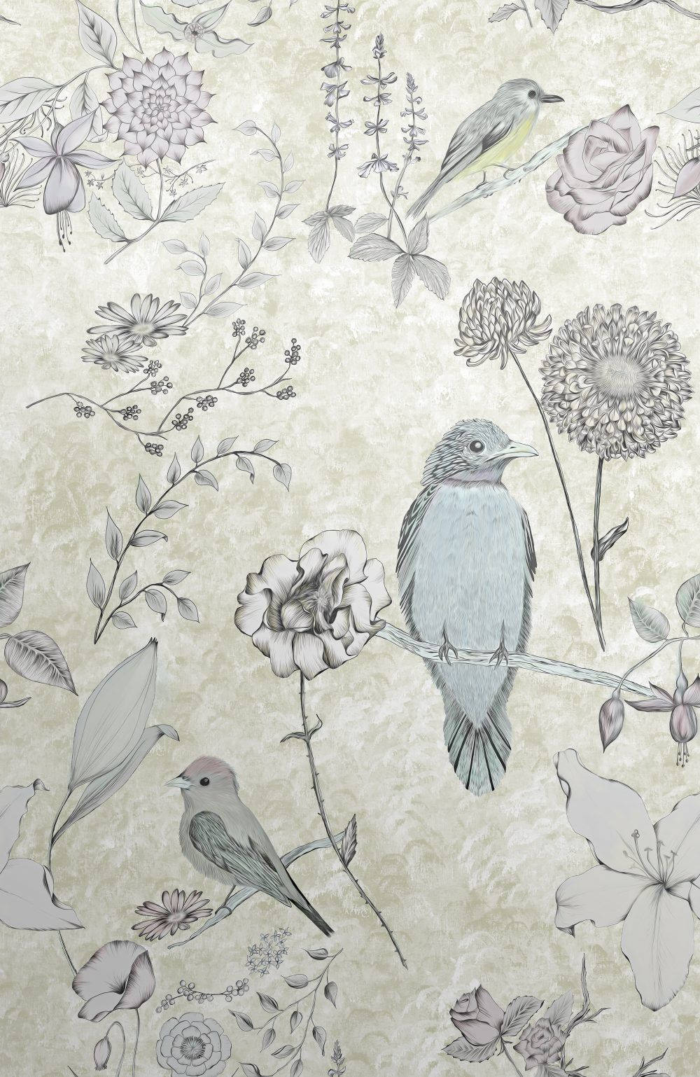 Birds And Flowers Art Wallpaper