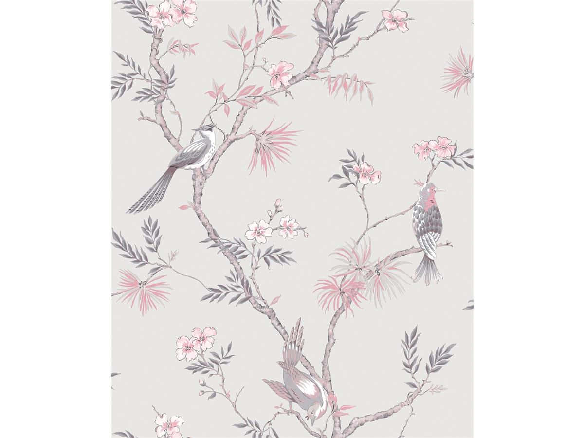 Vogels En Bloemenpatroon Wallpaper Achtergrond