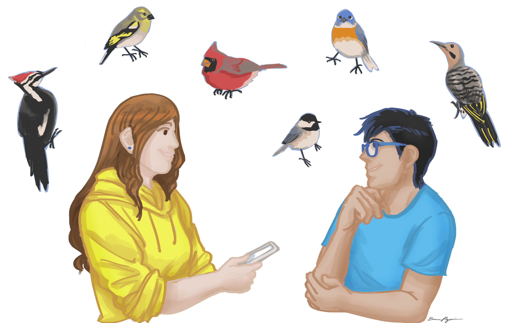 Birdwatching_ Conversation_ Illustration PNG