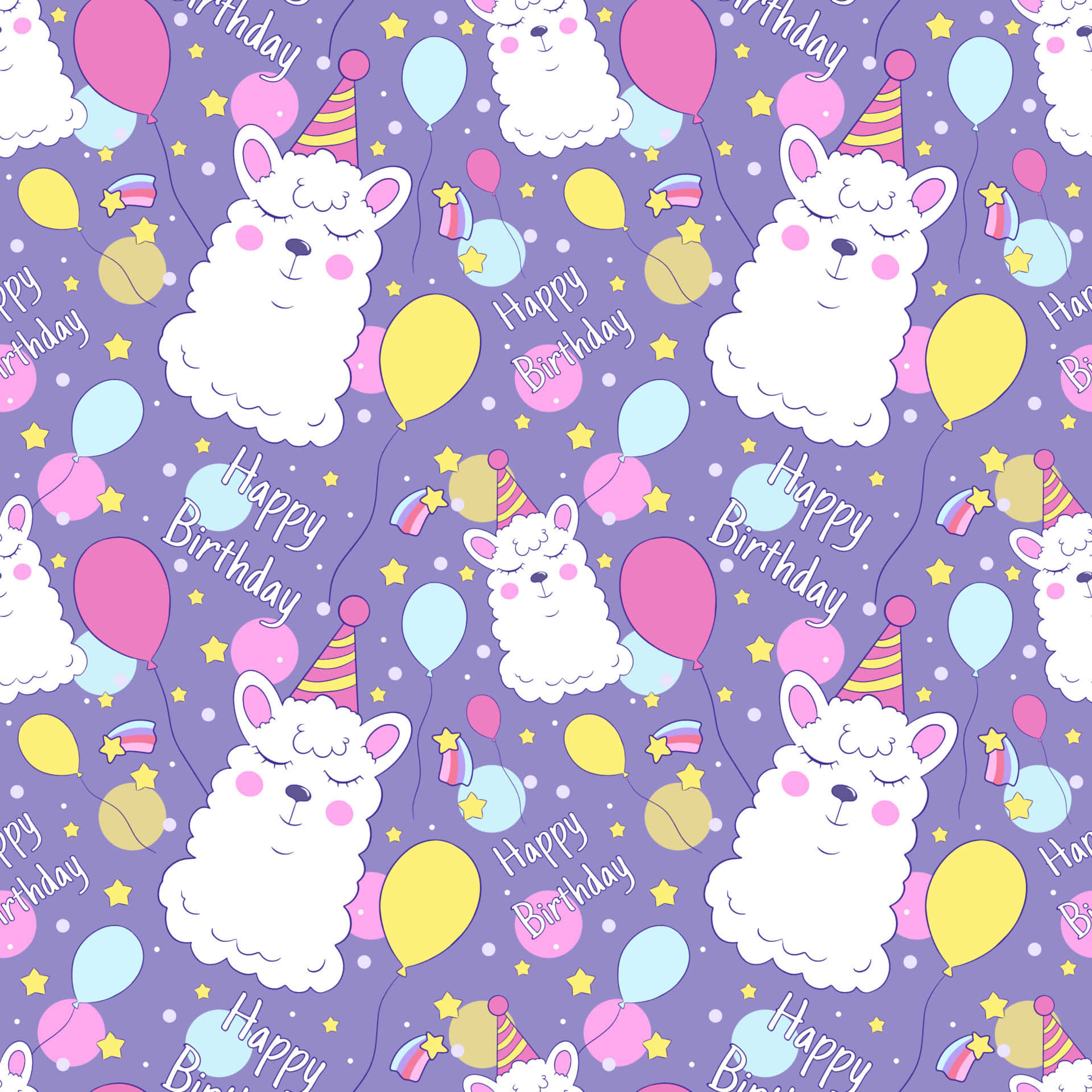 Birthday Alpaca Pattern Wallpaper
