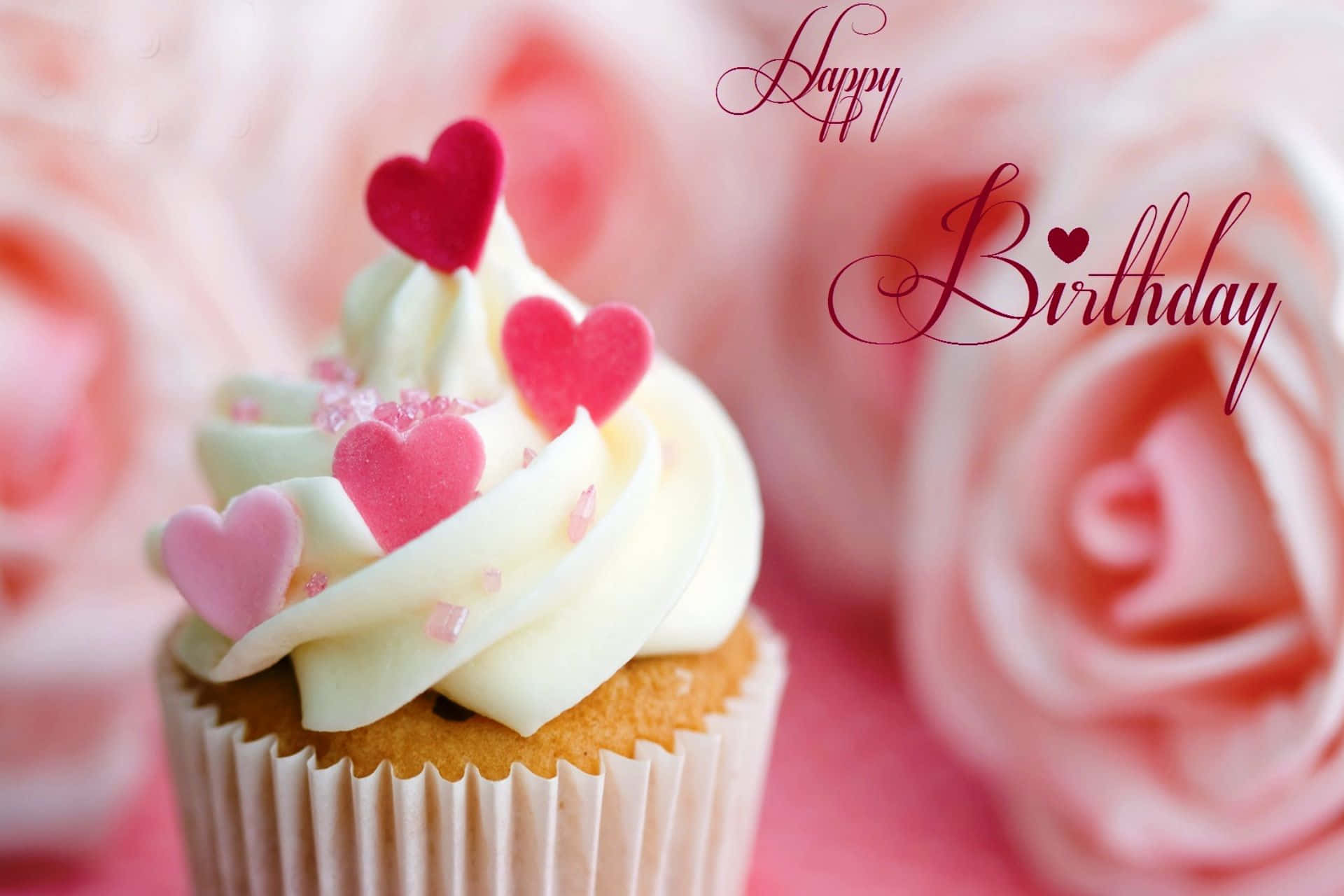 Birthday Cupcake With Hearts Background