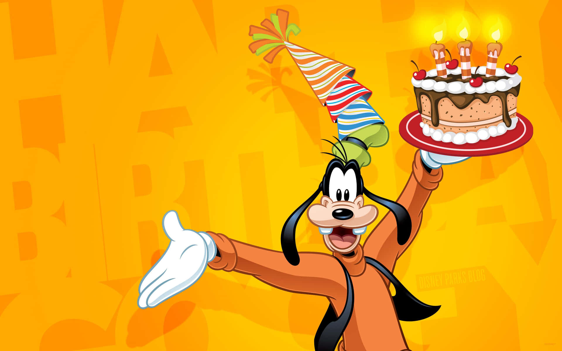Sfondodi Goofy Che Tiene Una Torta Di Compleanno.