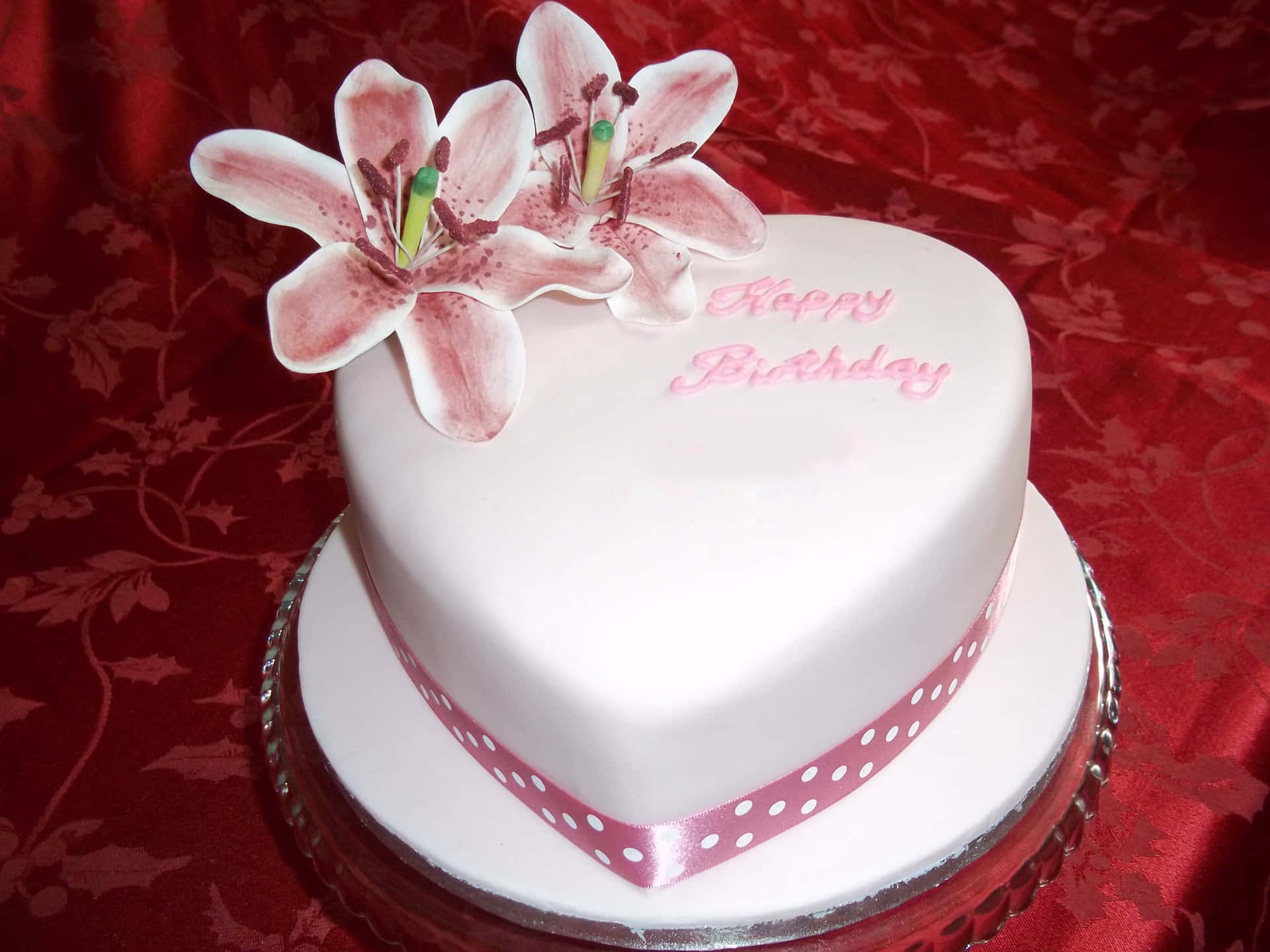 Heart Shaped Birthday Cake With Flowers Background