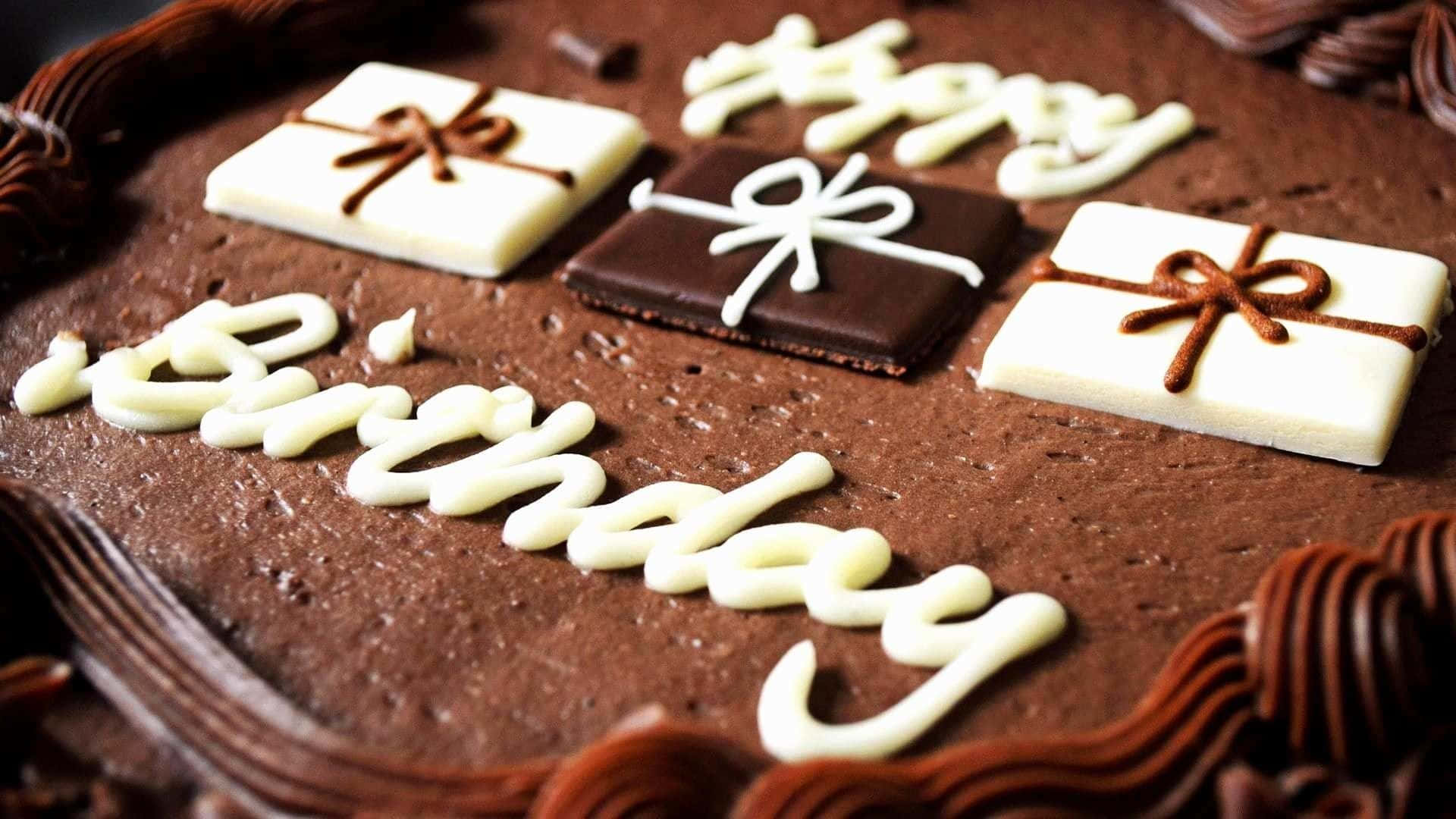 Fondode Pantalla De Pastel De Cumpleaños Con Cobertura De Chocolate