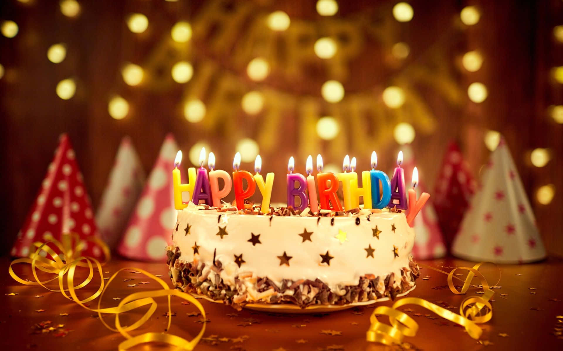 Birthday Cake On Wooden Table Background