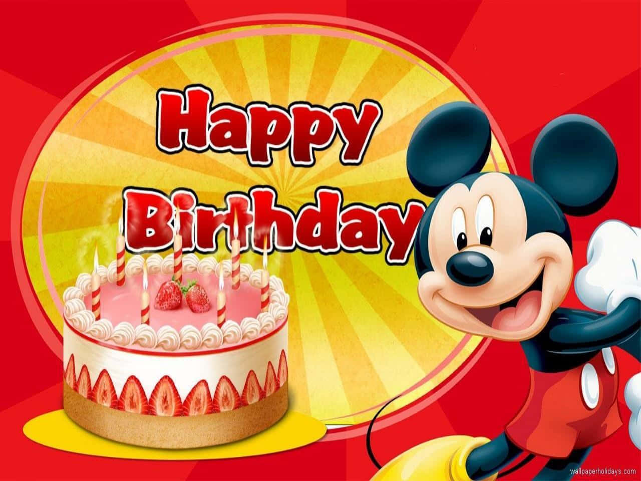 Fundode Aniversário Do Mickey Mouse Em Vermelho E Amarelo.