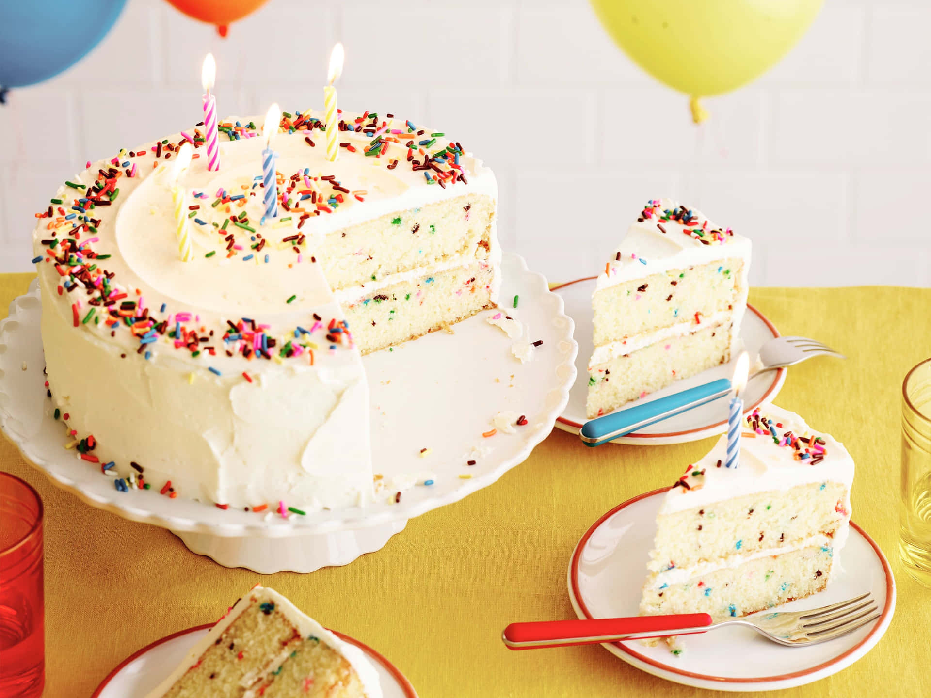 Creamy Birthday Cake With Slices Background