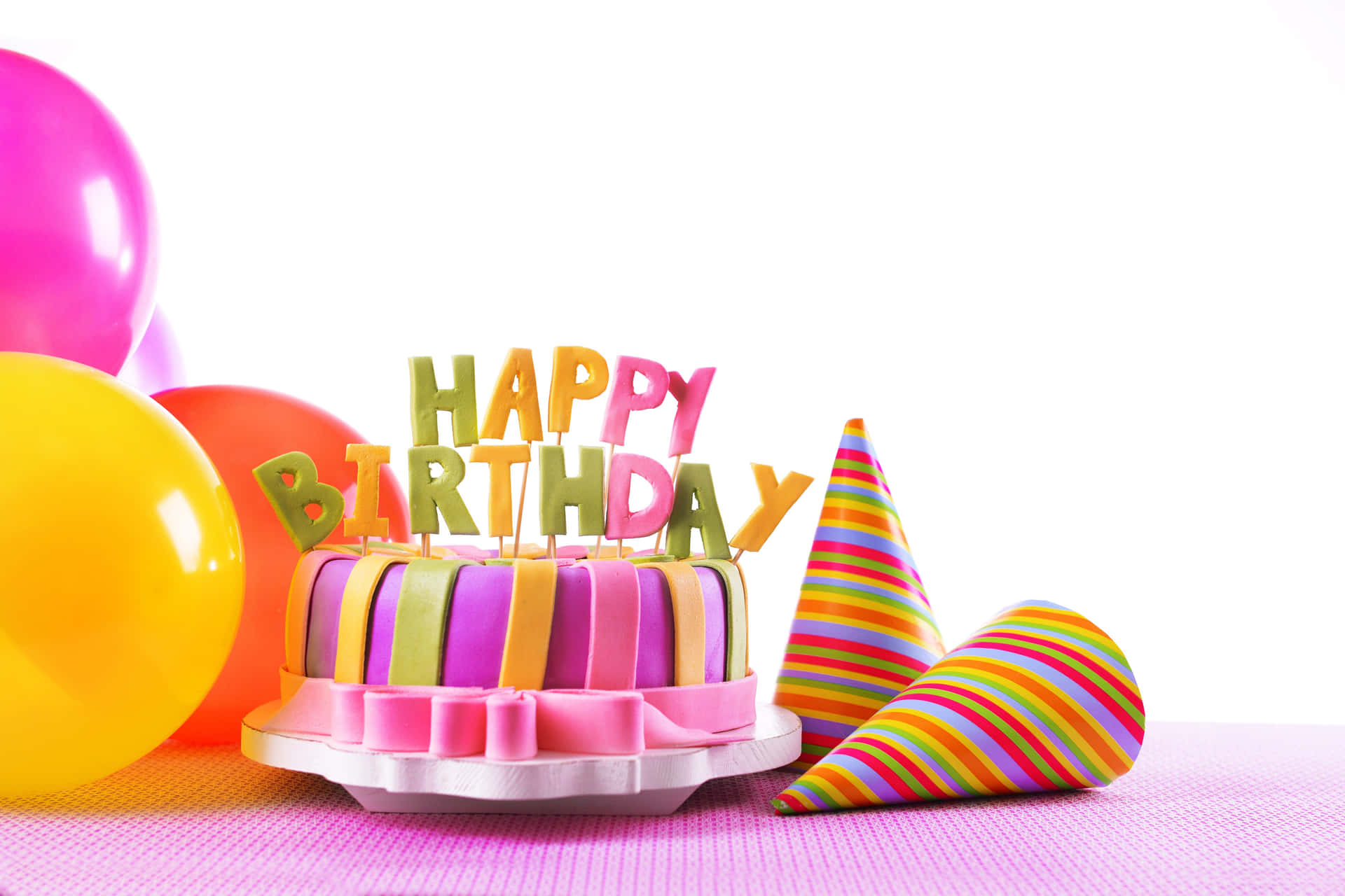 Birthday Cake Hats And Balloons Background