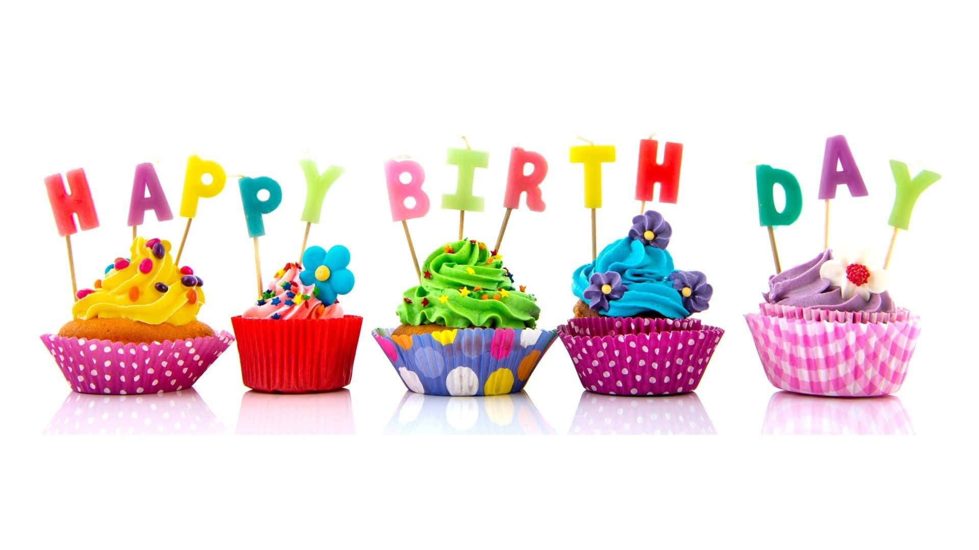 Femfarverige Baggrunde Med Glade Fødselsdags Cupcakes