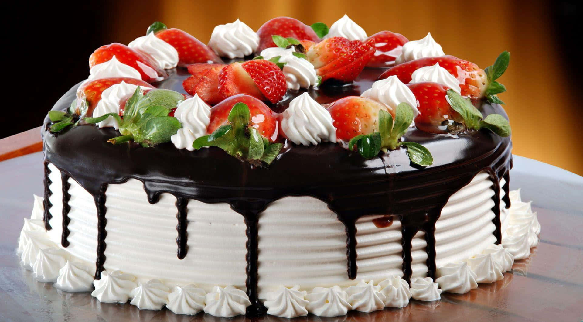 Strawberry Topped Birthday Cake Background