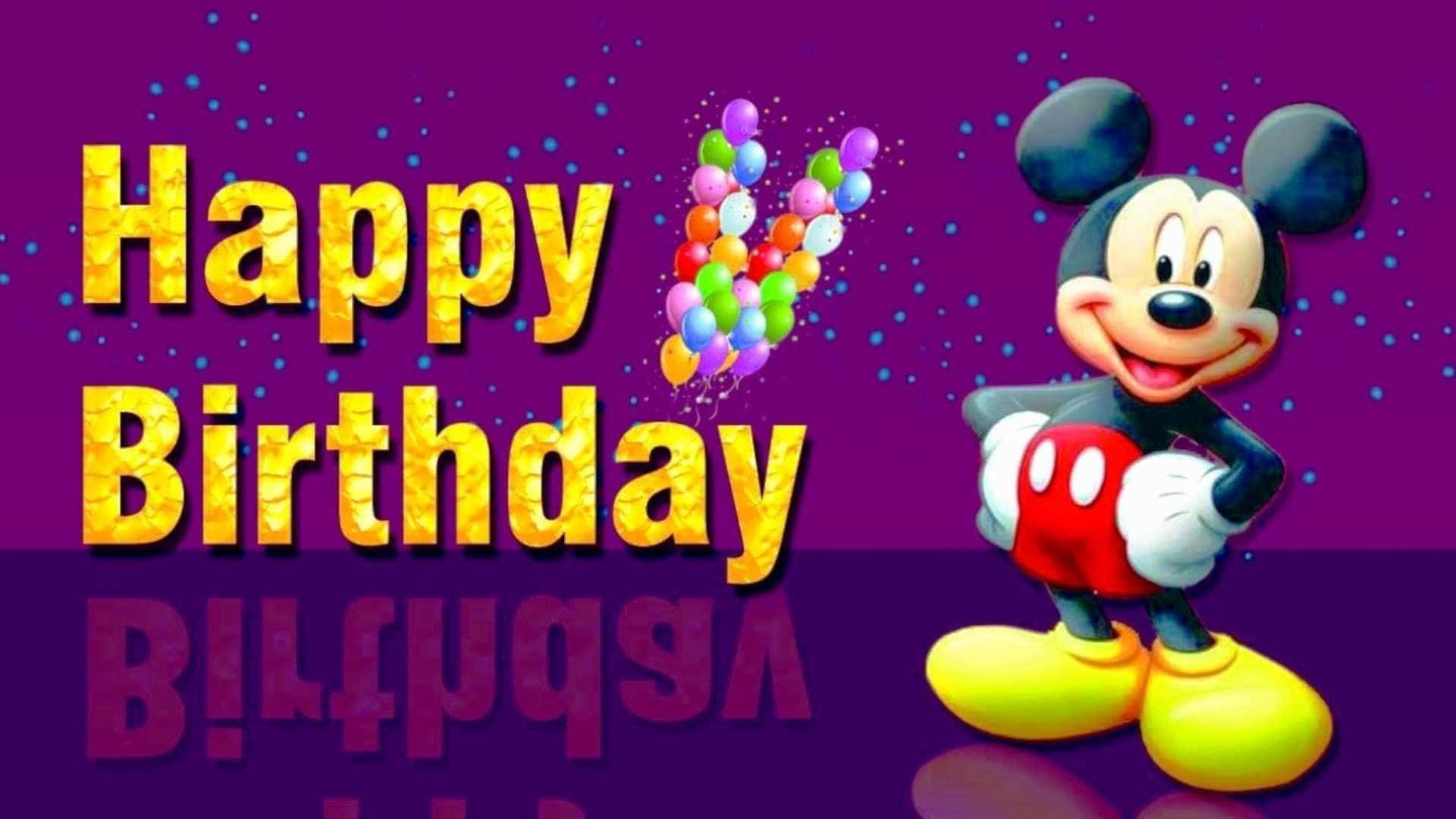 Fondode Pantalla De Saludo De Cumpleaños De Mickey Mouse Feliz.