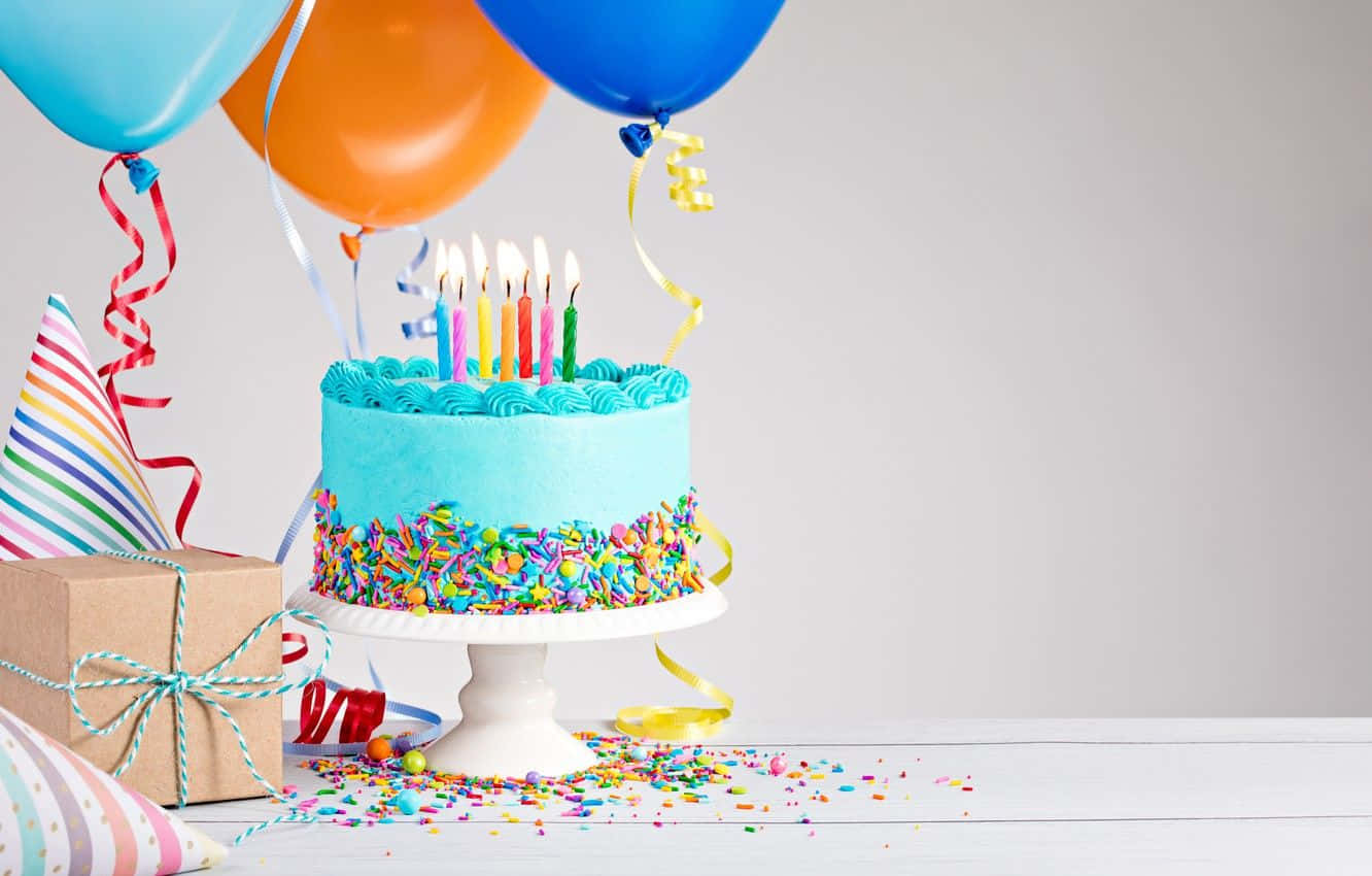 Light Blue Birthday Cake With Sprinkles Background
