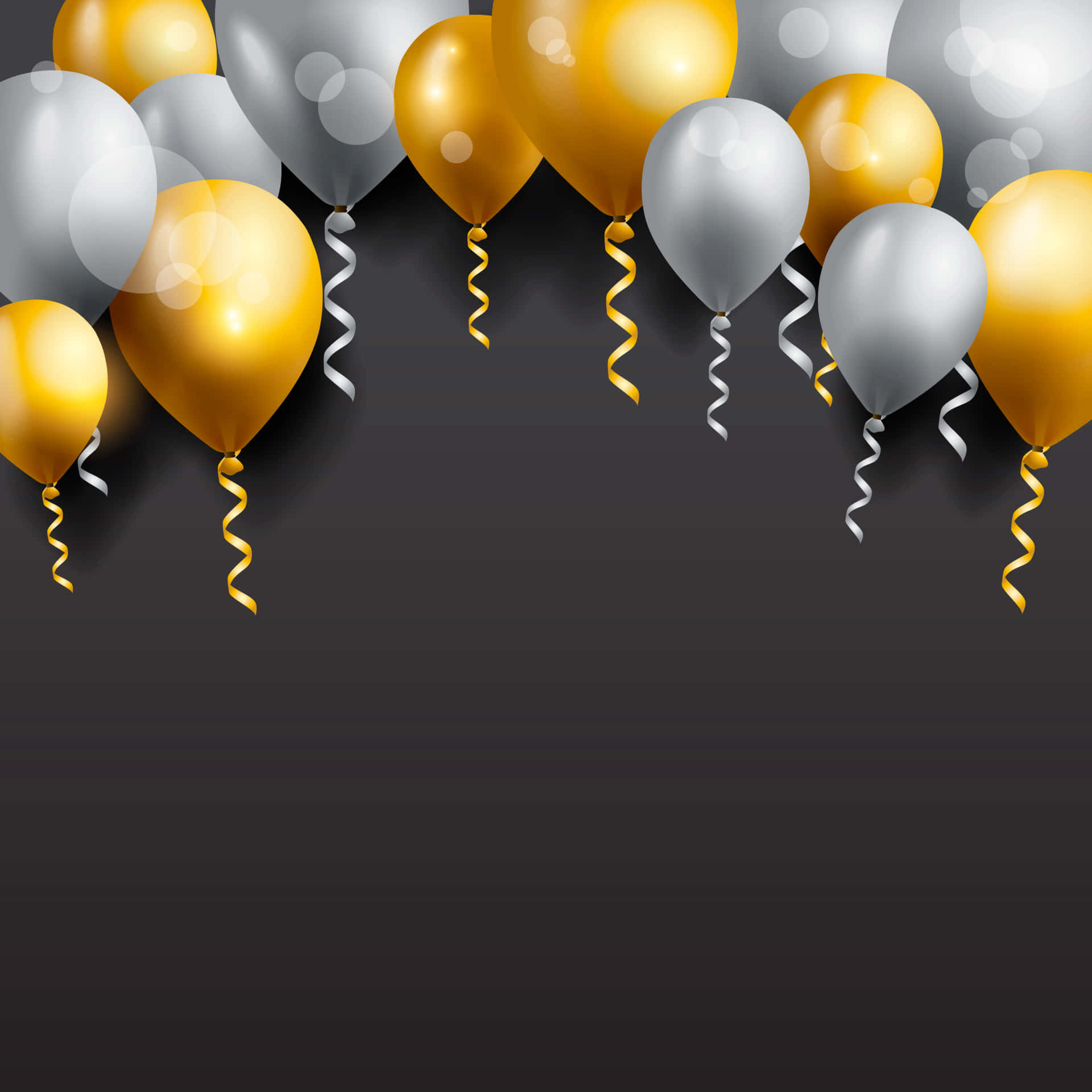 Fødselsdagsballoner Hvide og Guld På Sort Billede