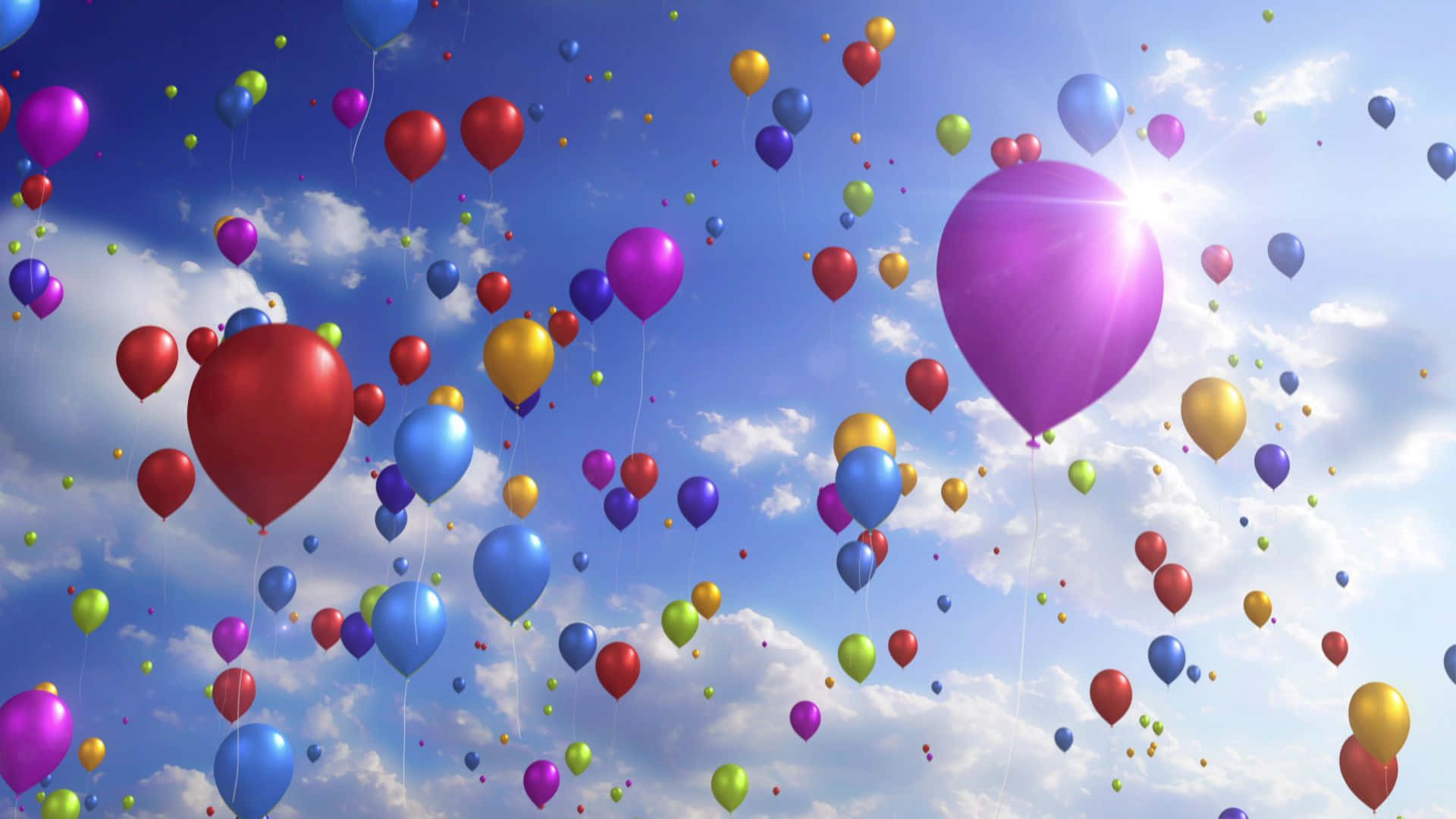 Birthday Balloons Floating In Cloudy Sky Picture