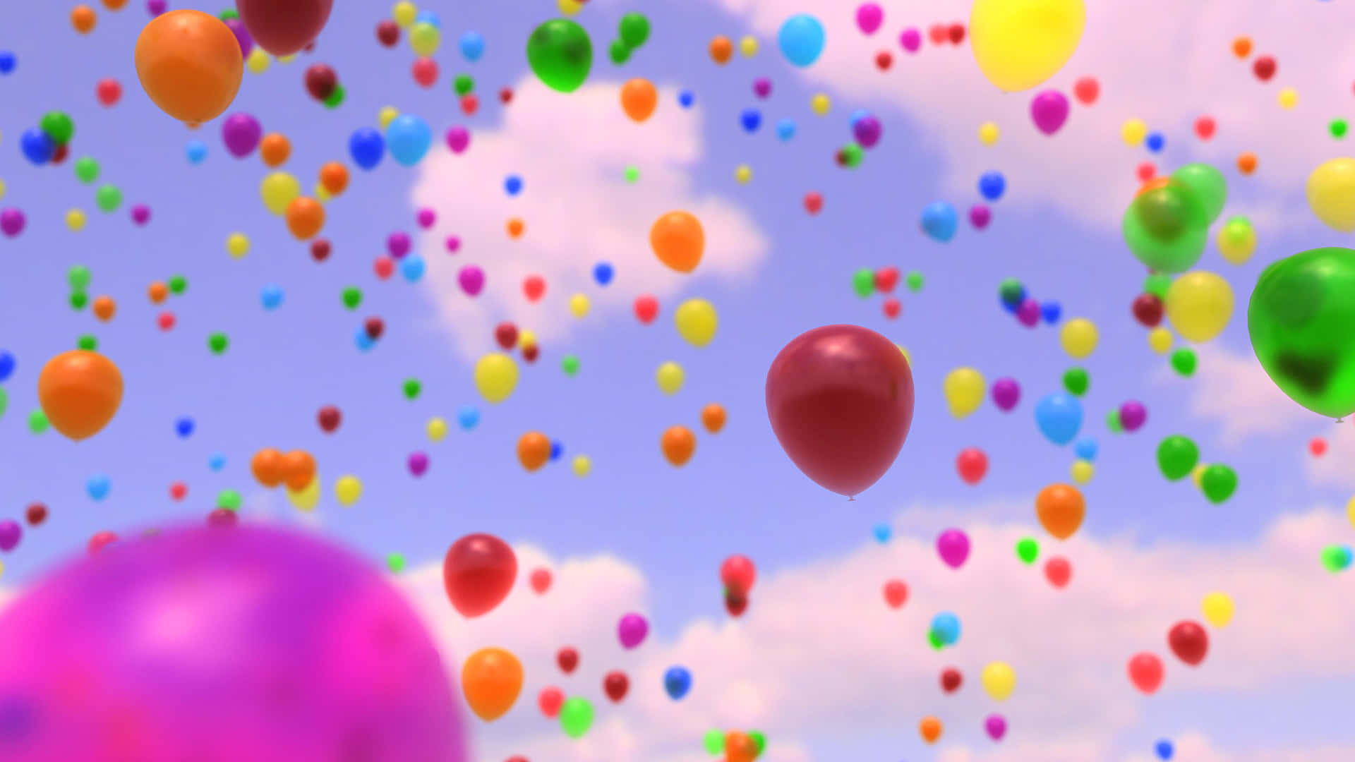 Födelsedagsballongersom Flyter I Himlen Med Molnbild.