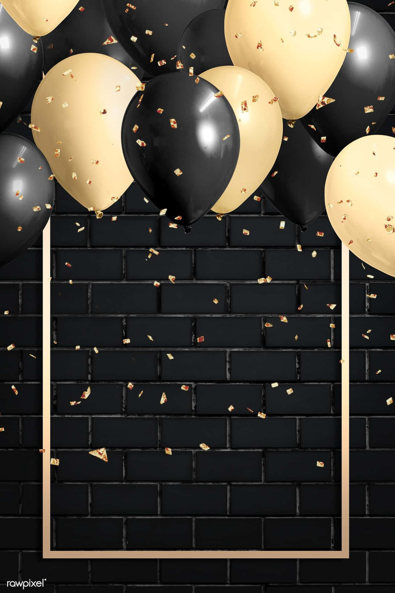 Fødselsdag balloner sort og guld konfetti billede livlig tapet