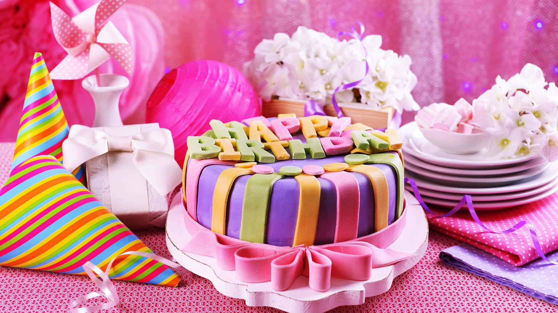 Colorful and Delicious Birthday Cake with Sparkling Candles