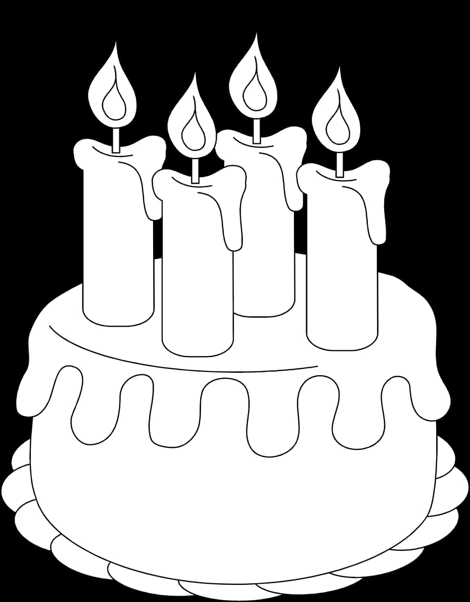 Birthday Cake Outlinewith Candles PNG