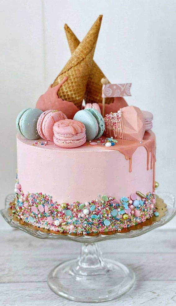 Birthday Cake With Macaroons And Cone