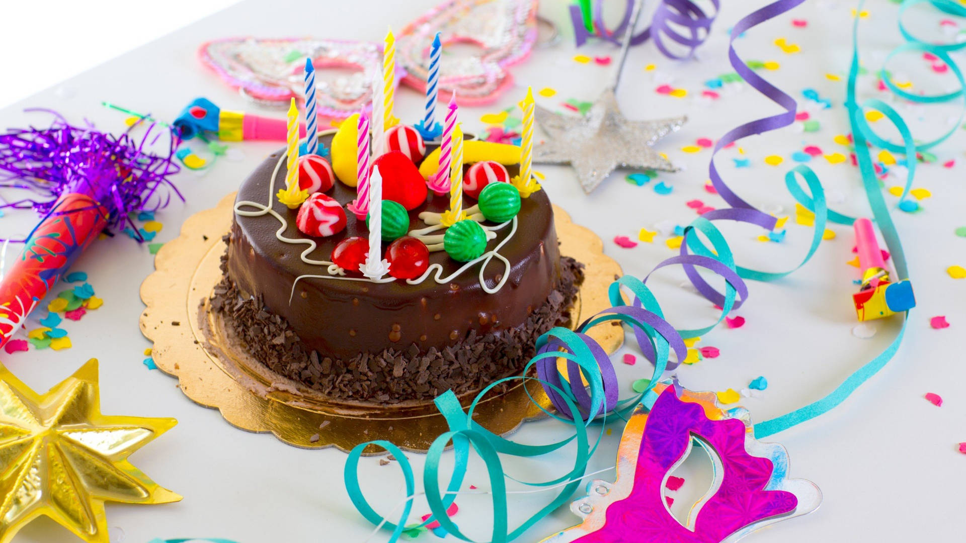 Birthday Cake With Party Materials