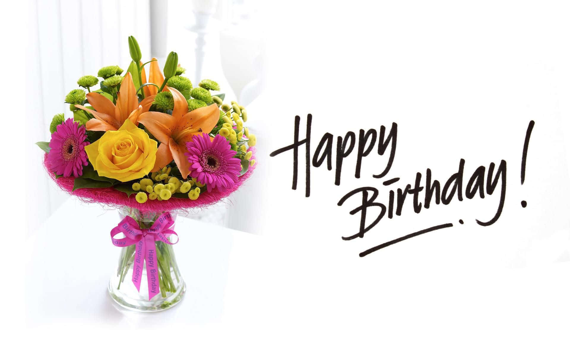 Simplistic Birthday Greeting And Flowers Picture