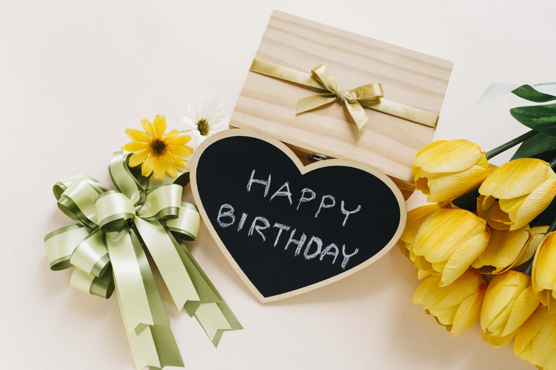 Birthday Tag And Yellow Tulip Flowers Picture