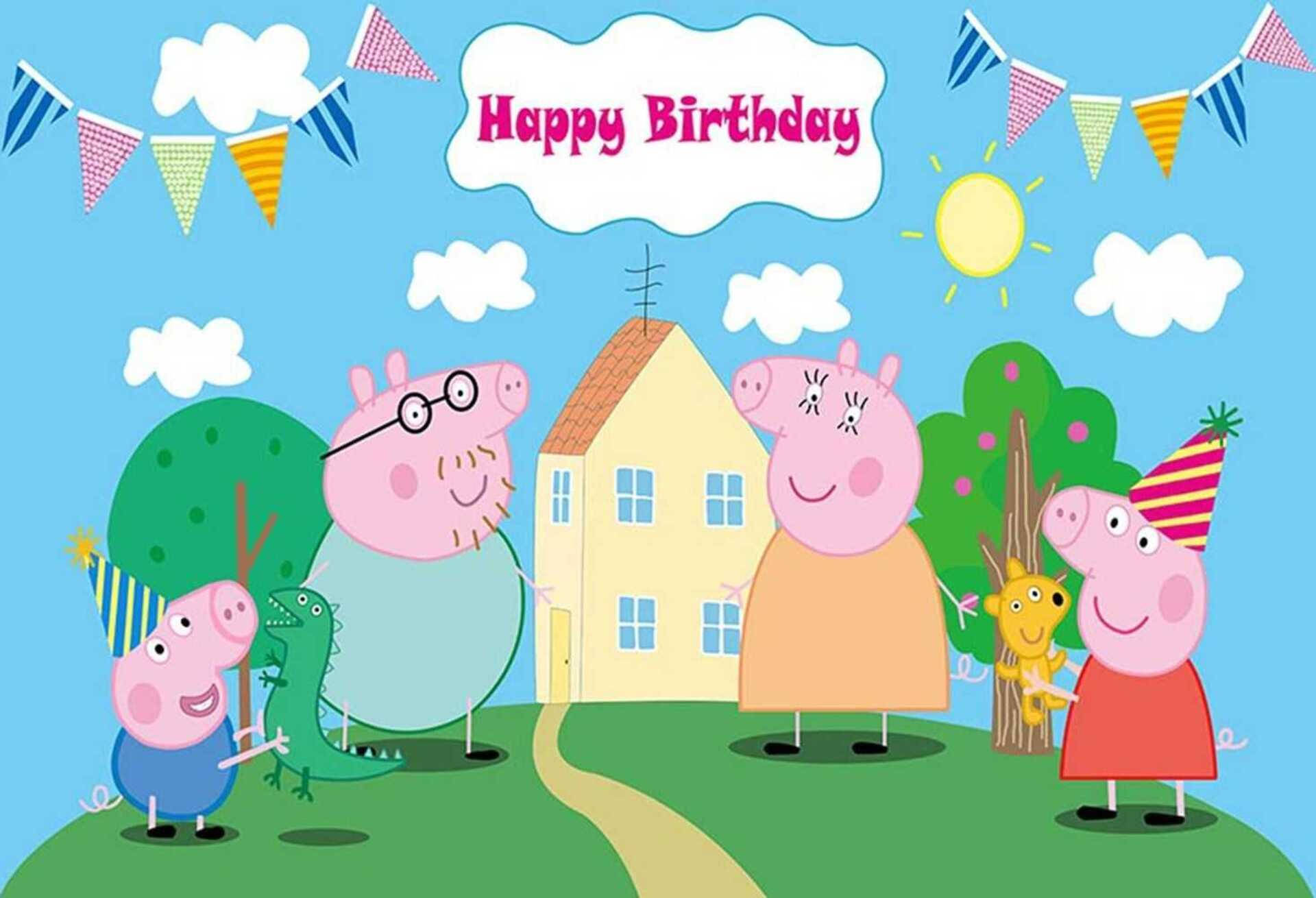 En glædelig fødselsdag hilsen fra Peppa Pig's hus Wallpaper