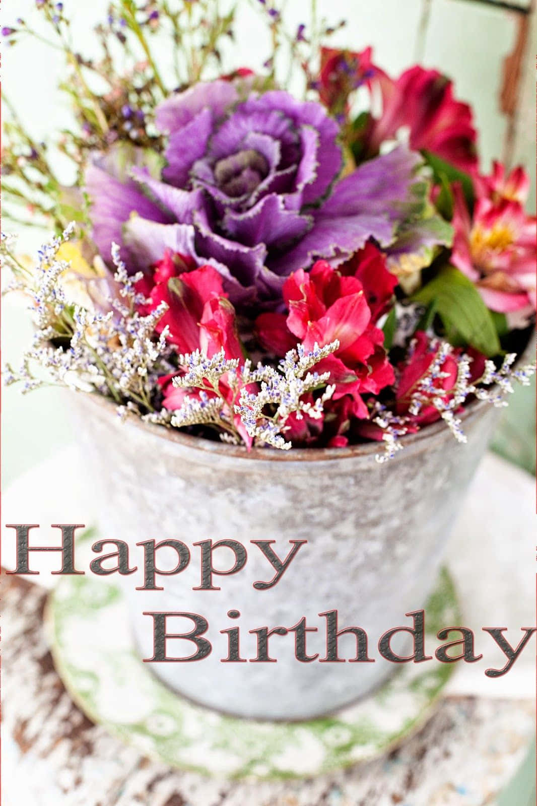Flowers On Bucket Birthday Message Picture