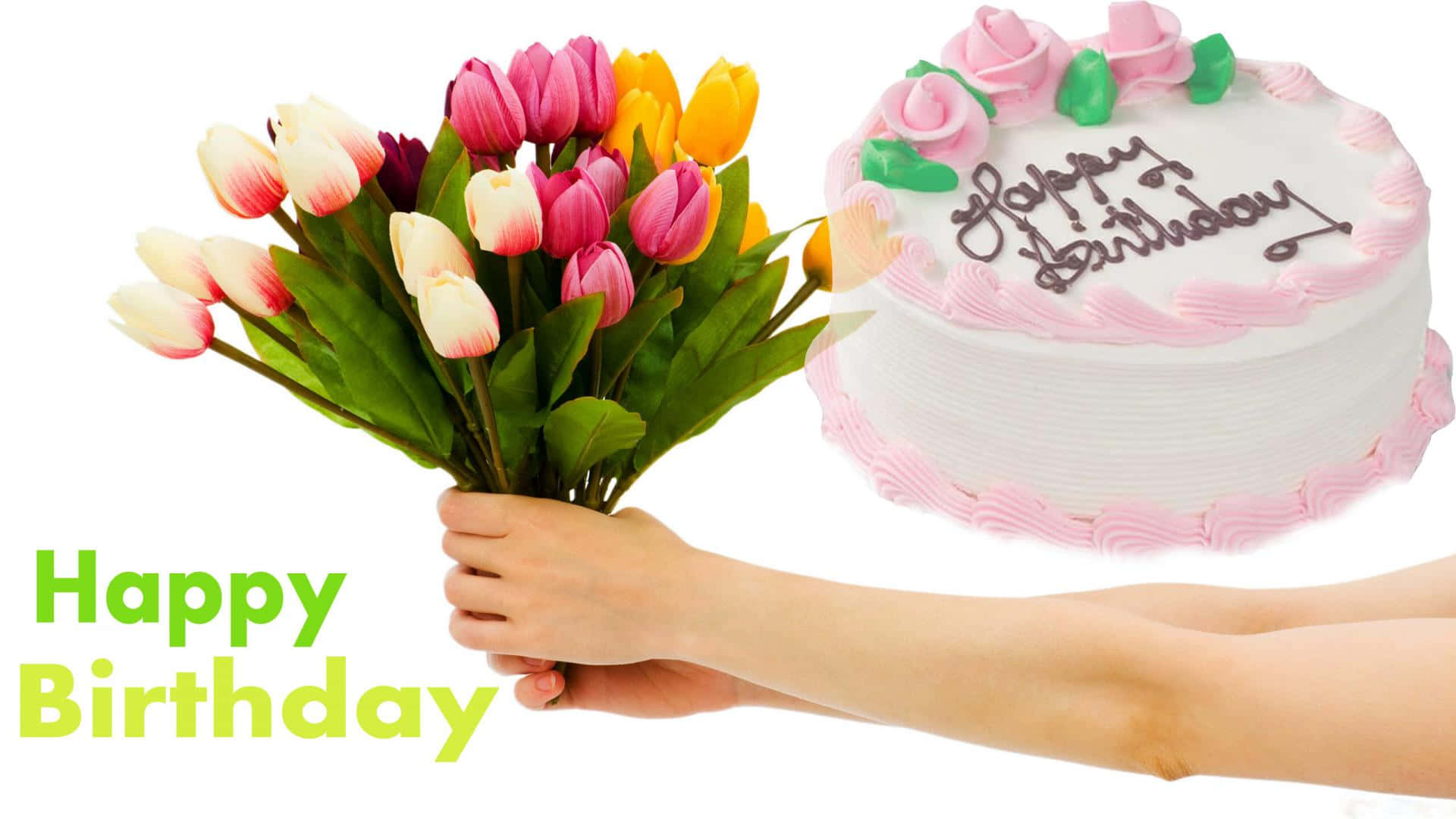 Flowers And Cake Birthday Message Picture
