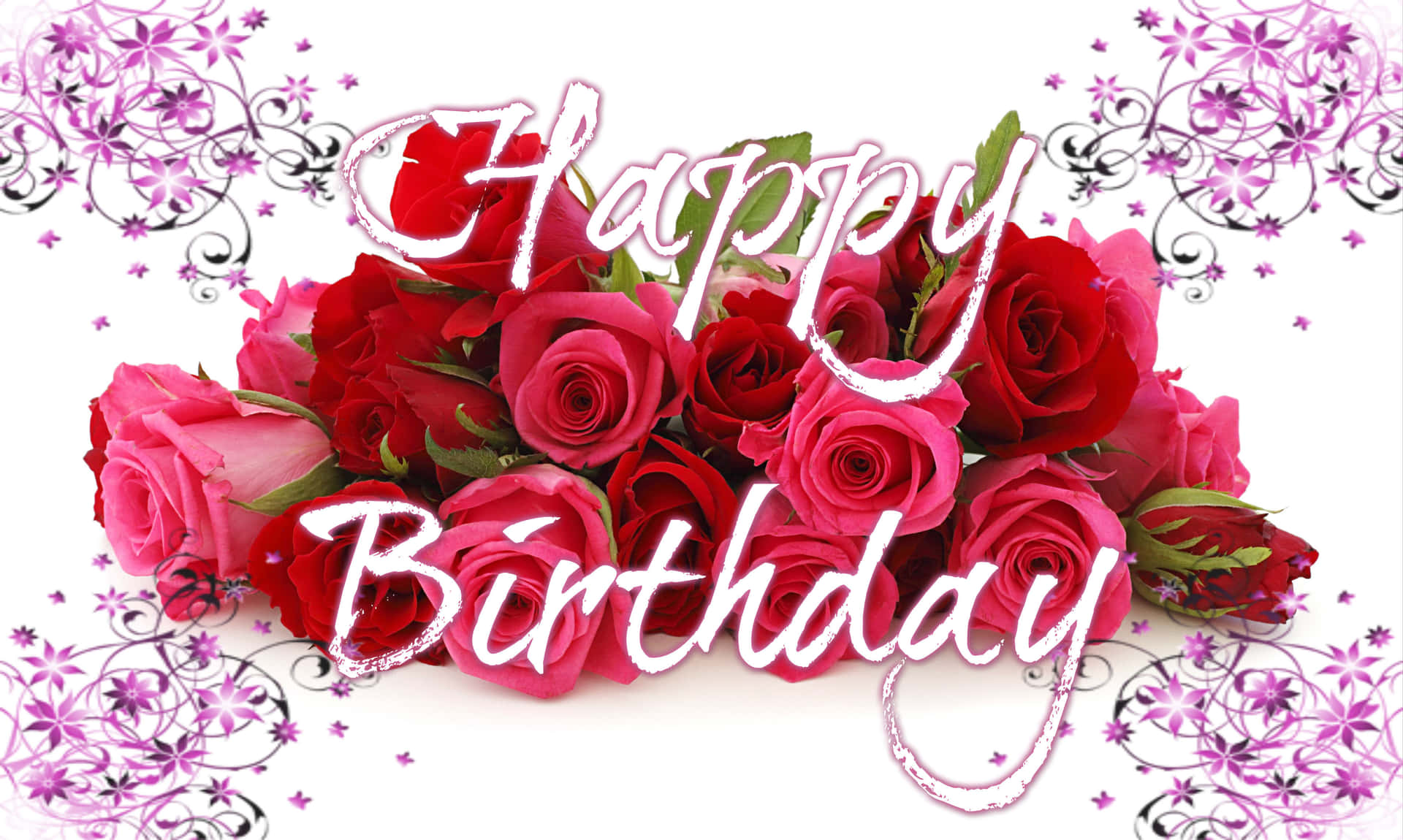 Pink And Red Rose Flowers Birthday Message Picture