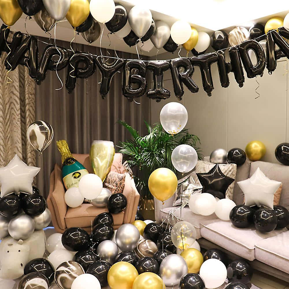 Geburtstagspartyhintergrund, Luftballons Im Wohnzimmer