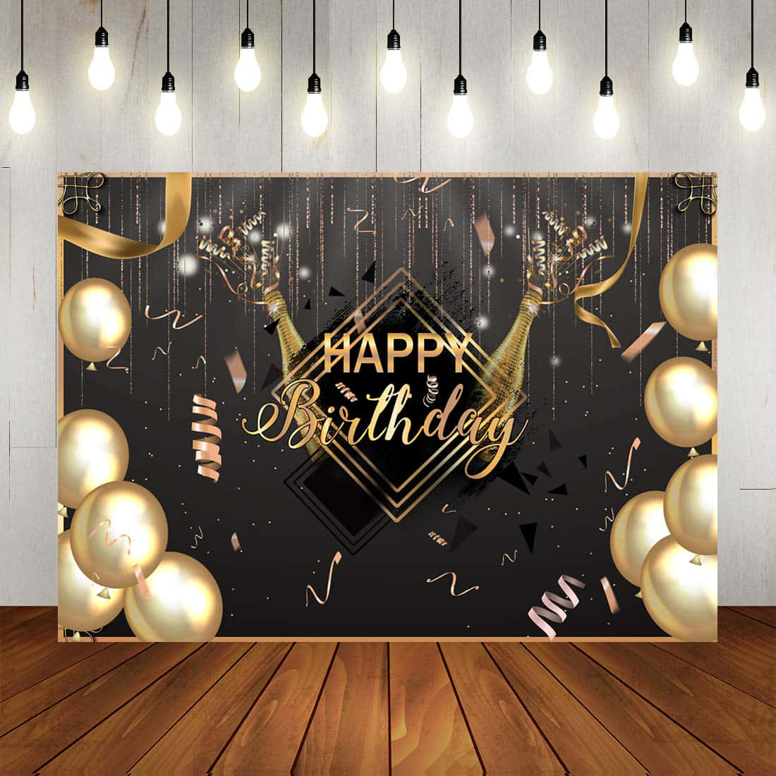 Birthday Party Background Black&Gold Backdrop
