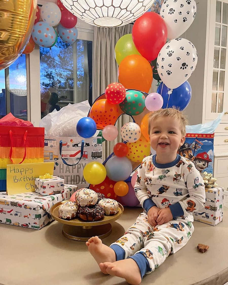 Birthday Party Boy With Balloons And Presents Picture