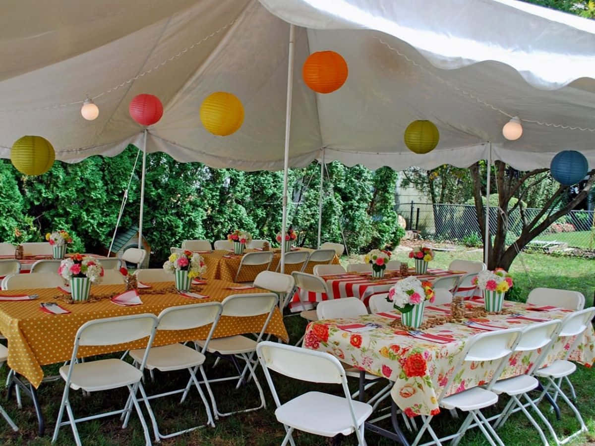 Birthday Party Tent With Tables Chairs Balloons Picture