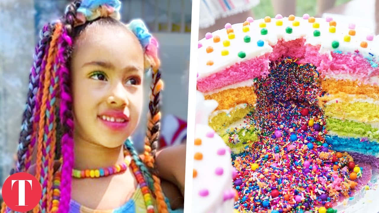 Birthday Party Rainbow Theme Hair And Cake Picture